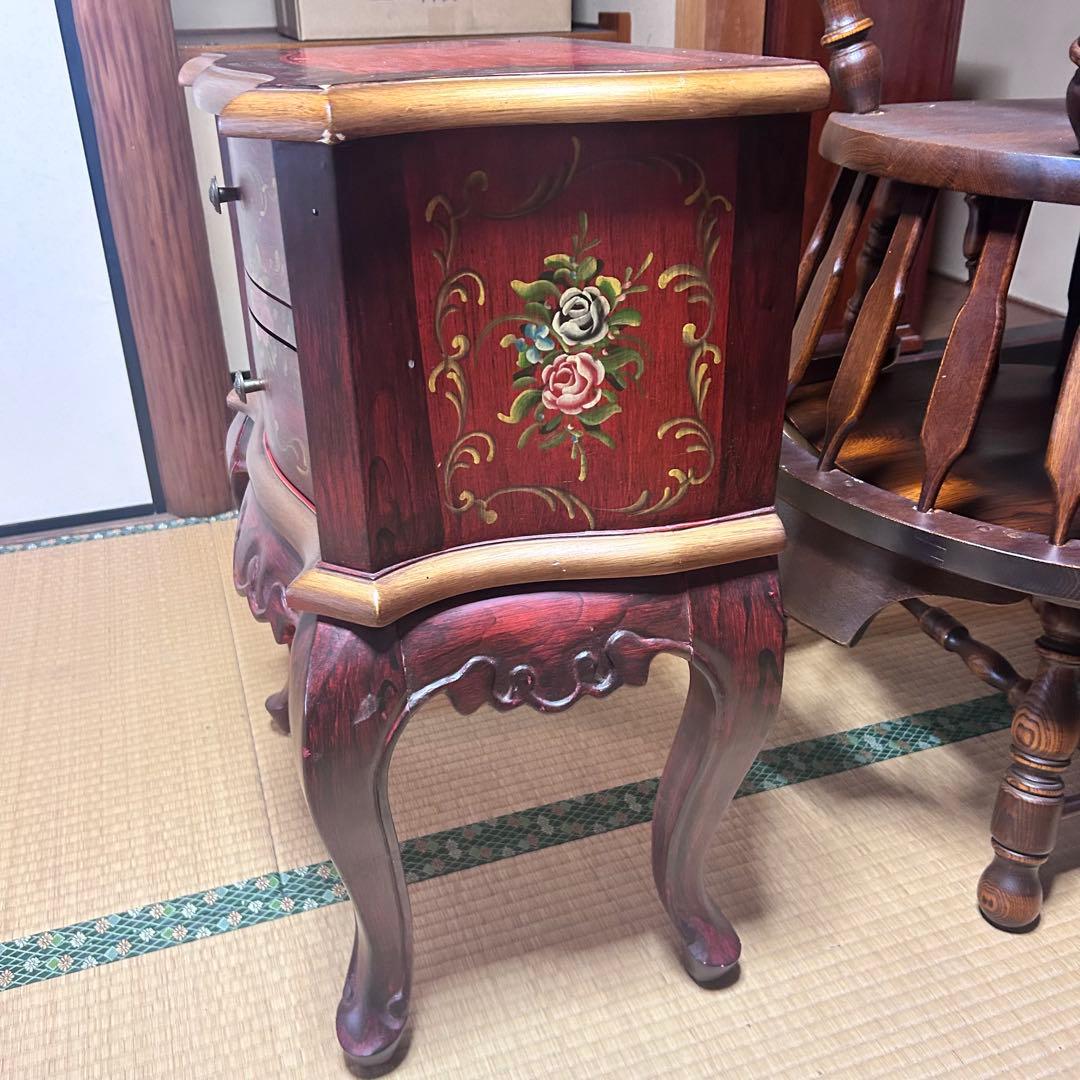 アンティーク調 ローズペイント 猫脚チェスト サイドテーブル