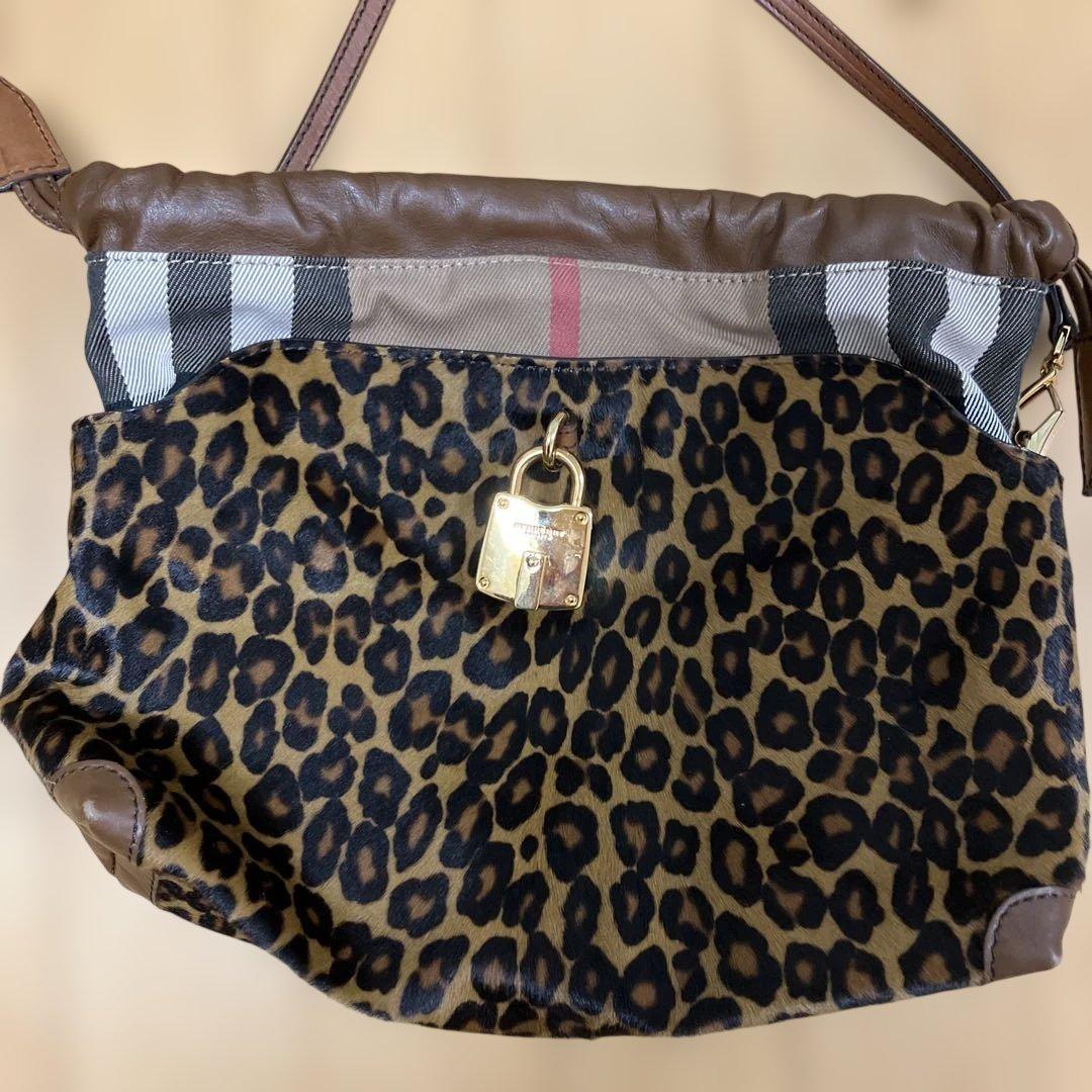 バーバリー　ヒョウ柄ハラコショルダーバッグ