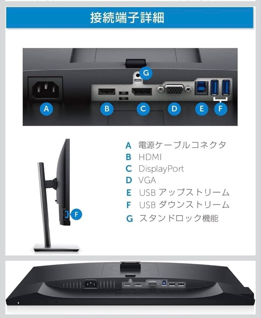 【超美品】DELL 21.5型モニター フレームレスIPSパネル/回転・高さ調整