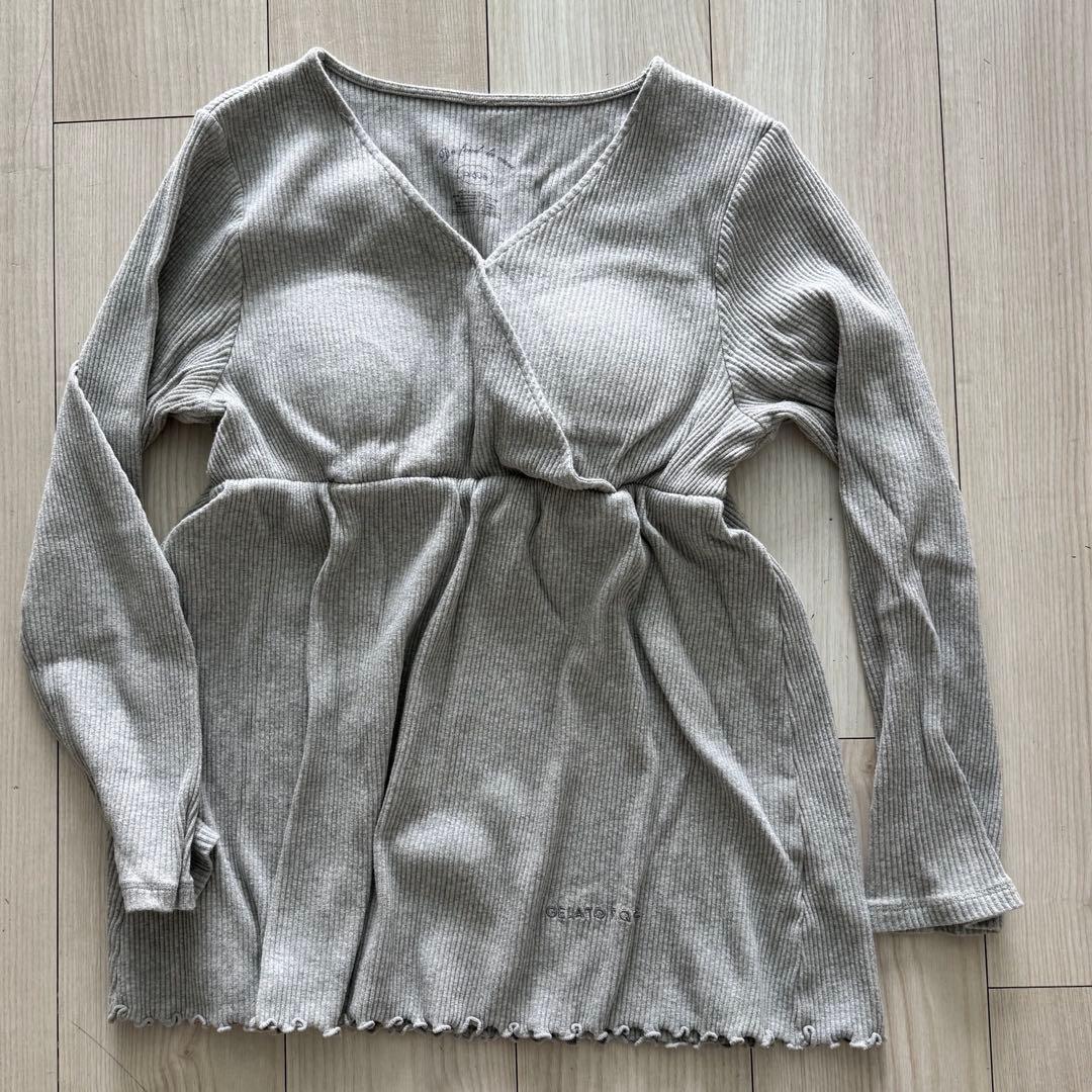 ジェラートピケ マタニティ リブパジャマ セット グレー ジェラピケ