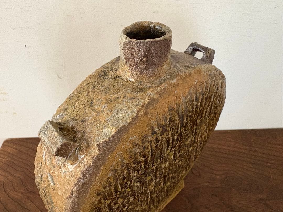 松崎健　灰被窯変扁壷　共箱　未使用品