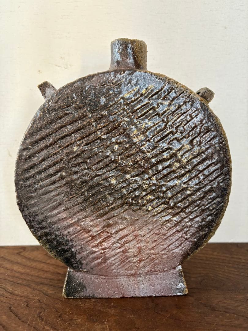 松崎健　灰被窯変扁壷　共箱　未使用品