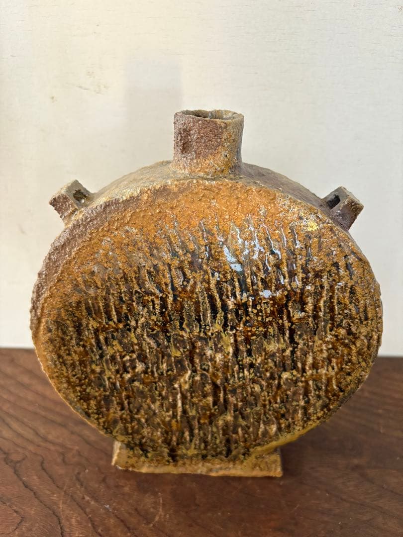 松崎健　灰被窯変扁壷　共箱　未使用品