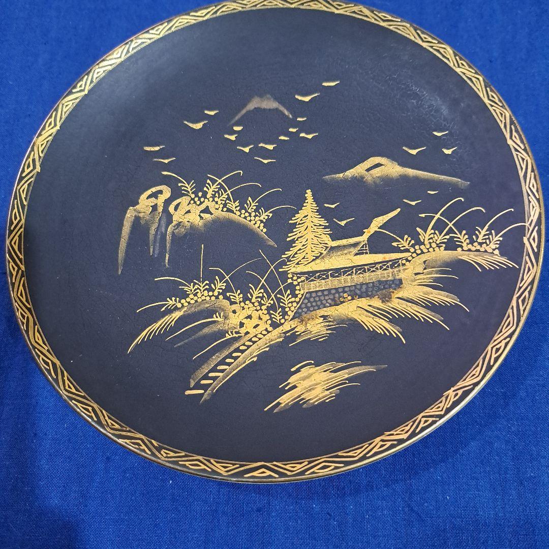 薩摩　江戸　極上島津献上品　　純金黒金彩蒔絵　飾り皿　　島津丸十文印