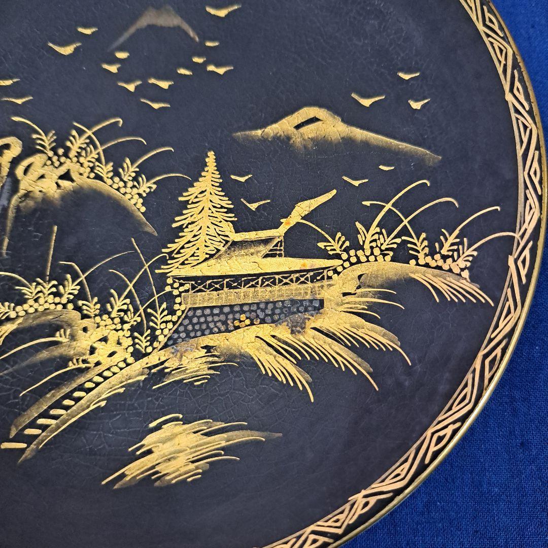 薩摩　江戸　極上島津献上品　　純金黒金彩蒔絵　飾り皿　　島津丸十文印