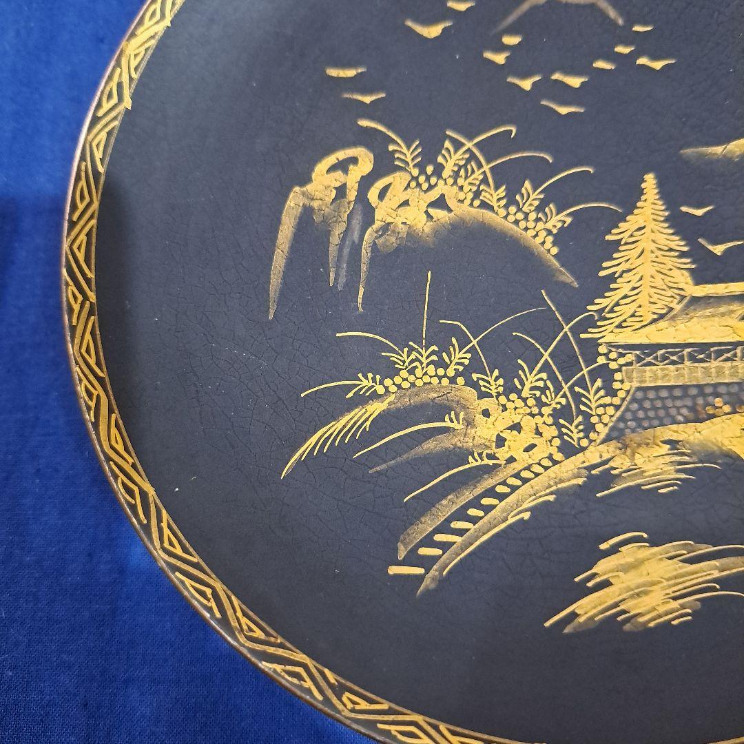 薩摩　江戸　極上島津献上品　　純金黒金彩蒔絵　飾り皿　　島津丸十文印