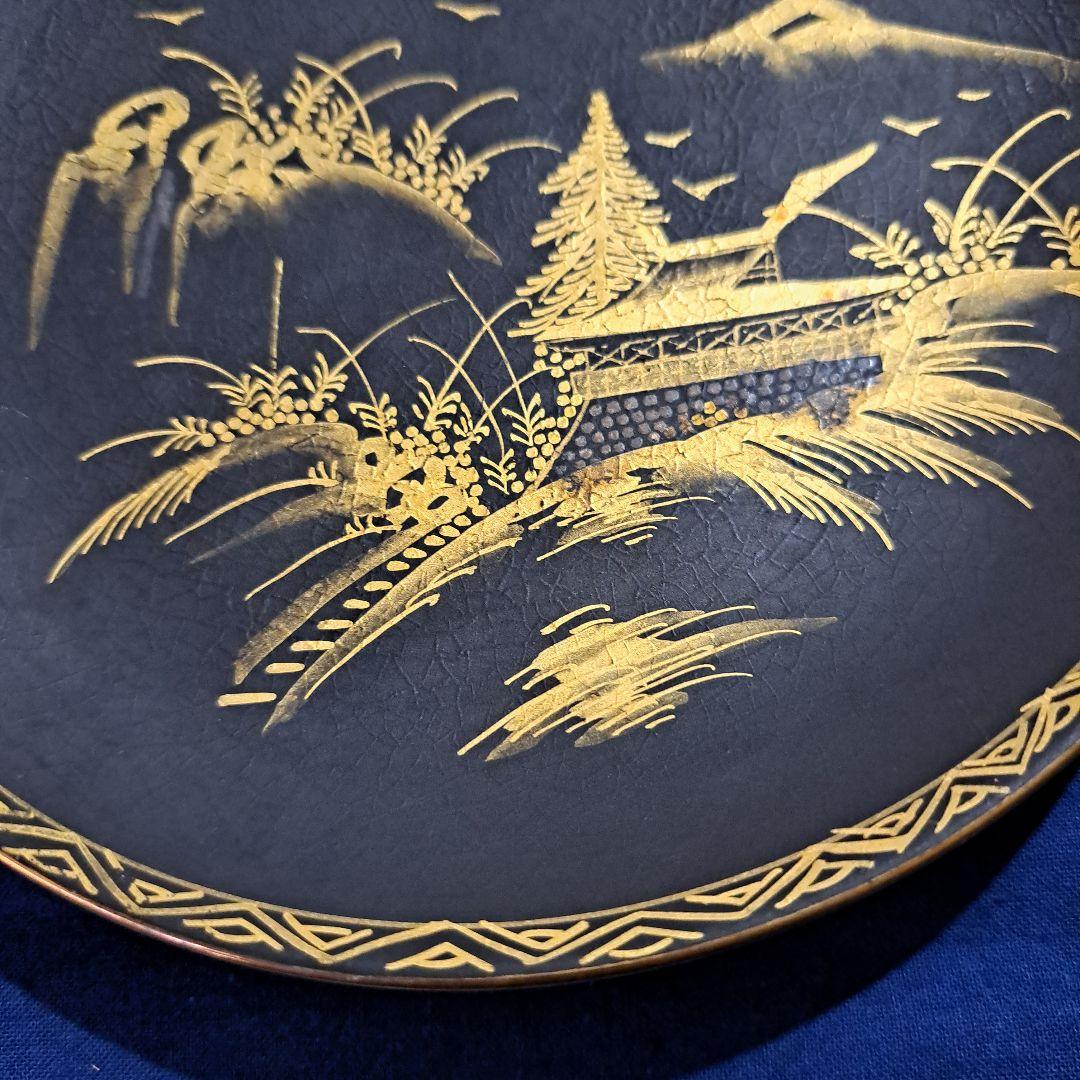 薩摩　江戸　極上島津献上品　　純金黒金彩蒔絵　飾り皿　　島津丸十文印