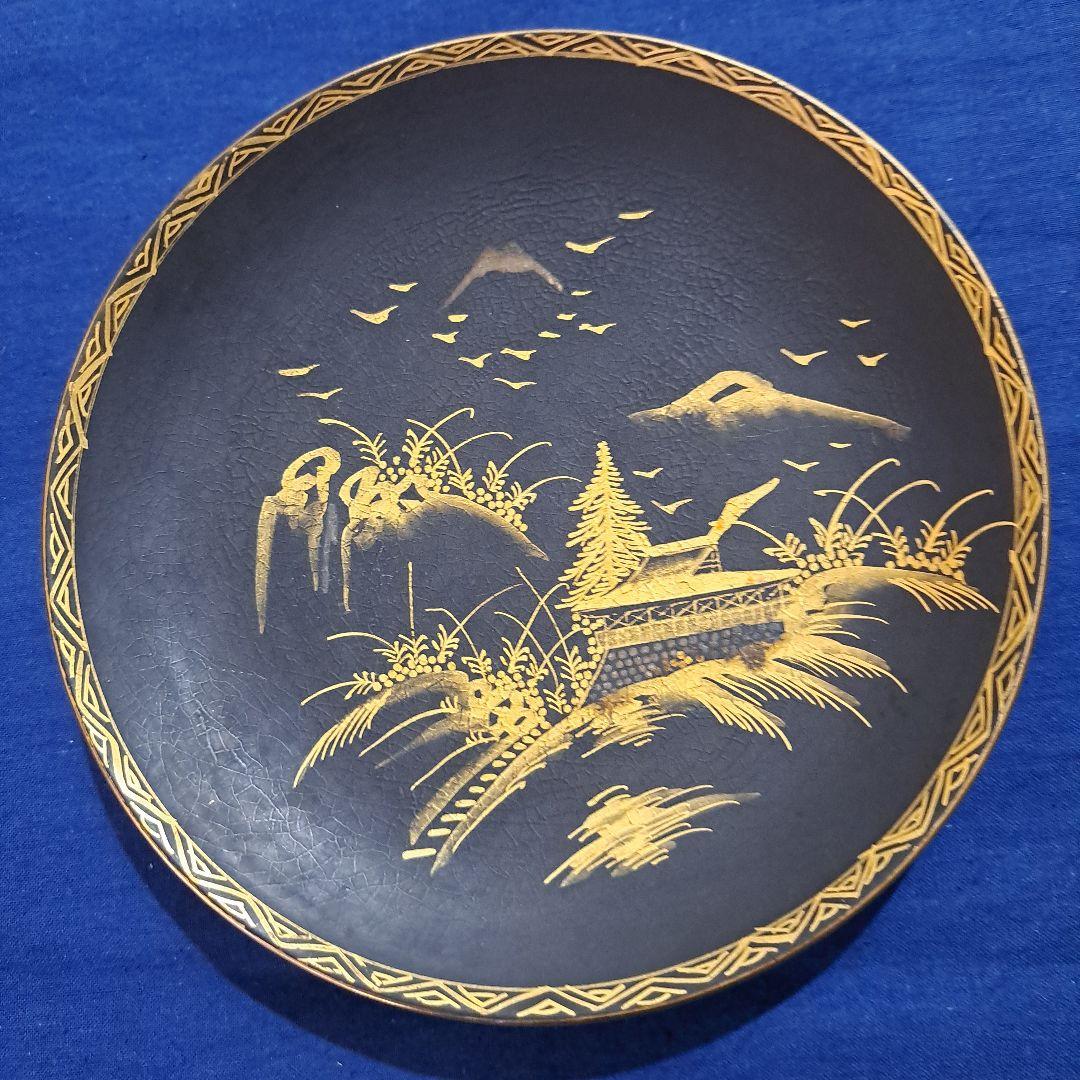 薩摩　江戸　極上島津献上品　　純金黒金彩蒔絵　飾り皿　　島津丸十文印