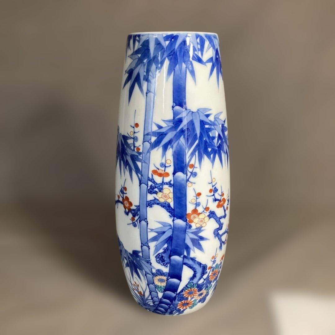 【市川光春】色鍋島の伝統　鍋島藩窯　名窯　御庭焼　市川光春作　錦竹梅菊文　花瓶