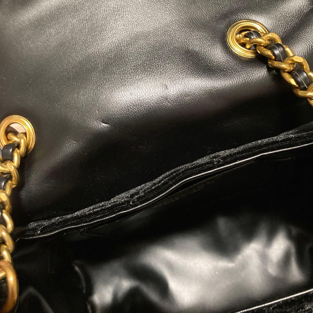 付属品付き CHANEL ベルベット ハンドバッグ ショルダーバッグ ブラック