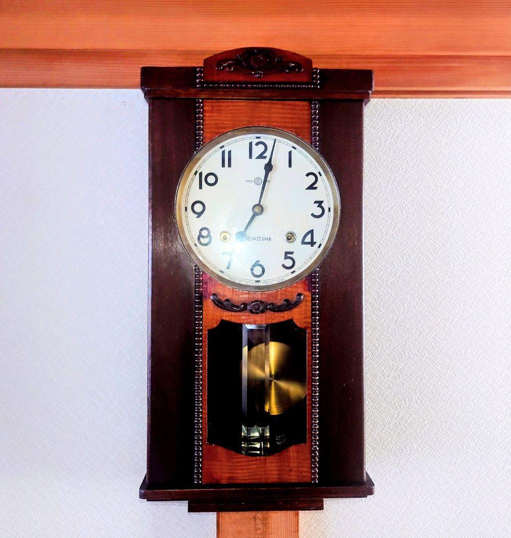 〈完動・美品〉精工舎　宮型ゼンマイ振り子掛時計　昭和レトロ　ボンボン時計　古時計