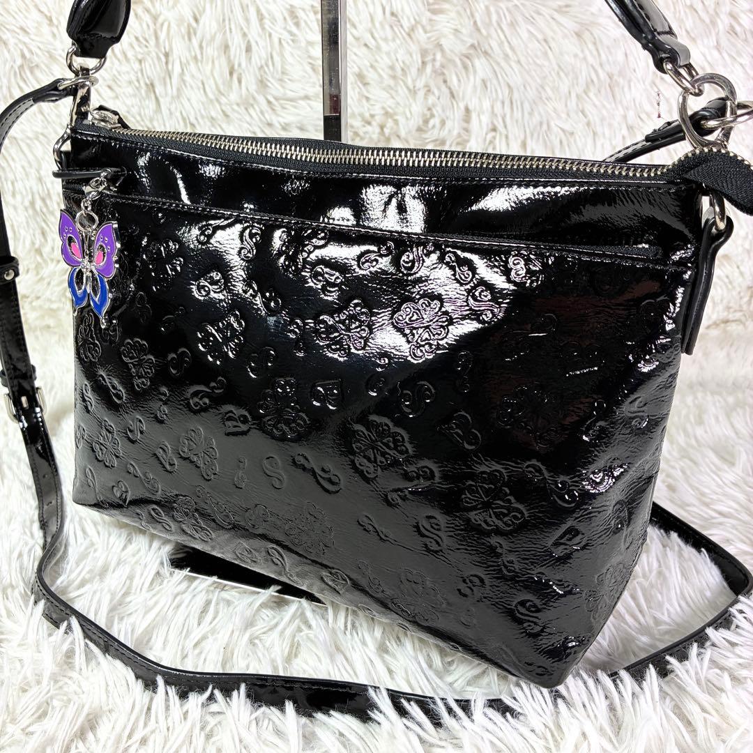 【極美品】アナスイ エリス 型押し エナメルレザー ショルダーバッグ 2way