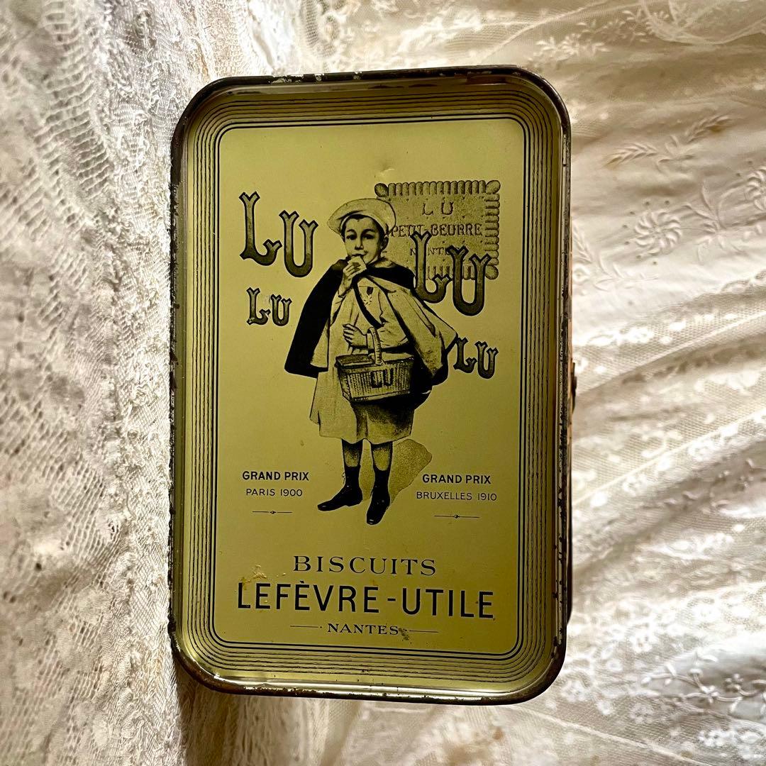 LUビスケットバスケットティン缶&エッフェル塔円形ティン缶　フランスアンティーク