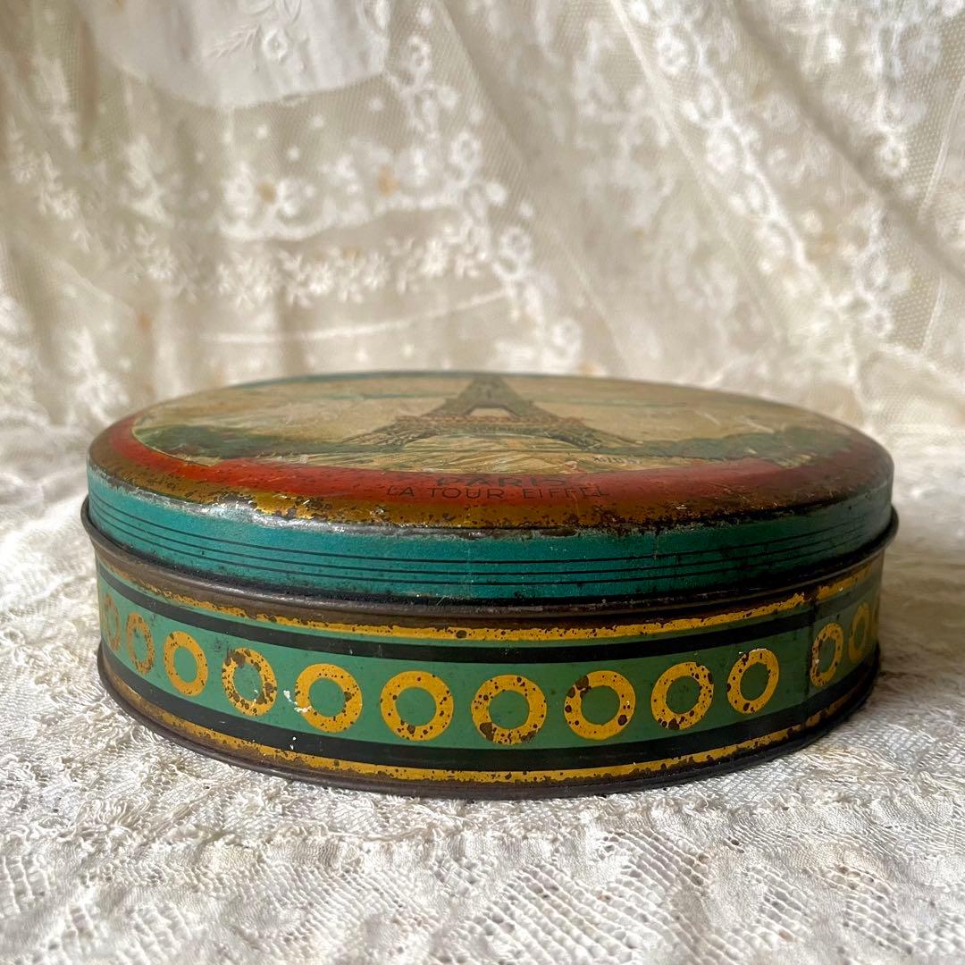 LUビスケットバスケットティン缶&エッフェル塔円形ティン缶　フランスアンティーク