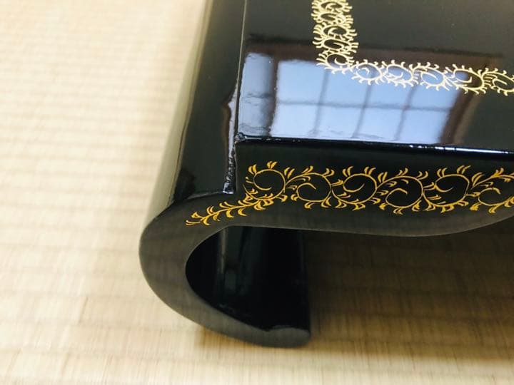 川連漆器 沈金彫り 高級花台 天然木 床の間 送料込み