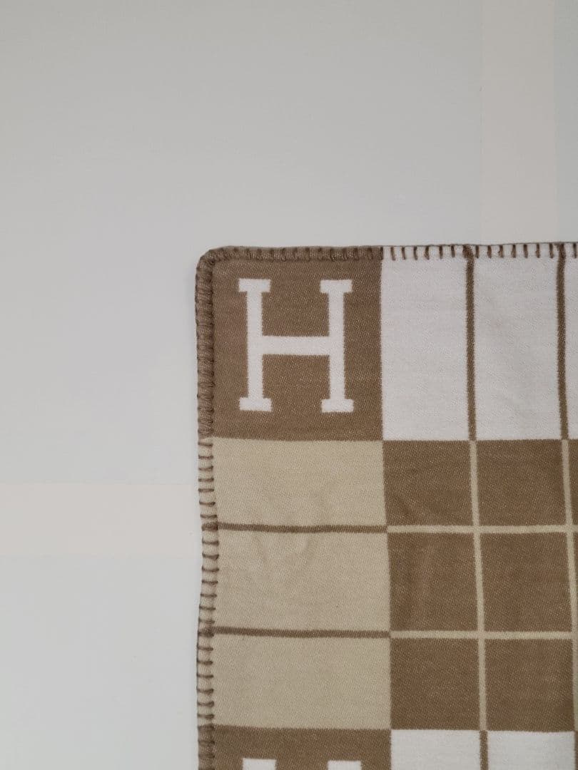 エルメス　クッションカバー　キャメル　45×45　チェック