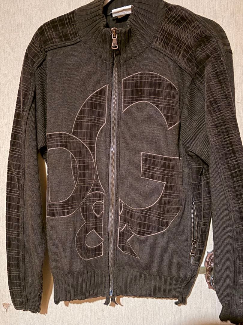 D&G ダークブラウン ジップアップニットジャケット