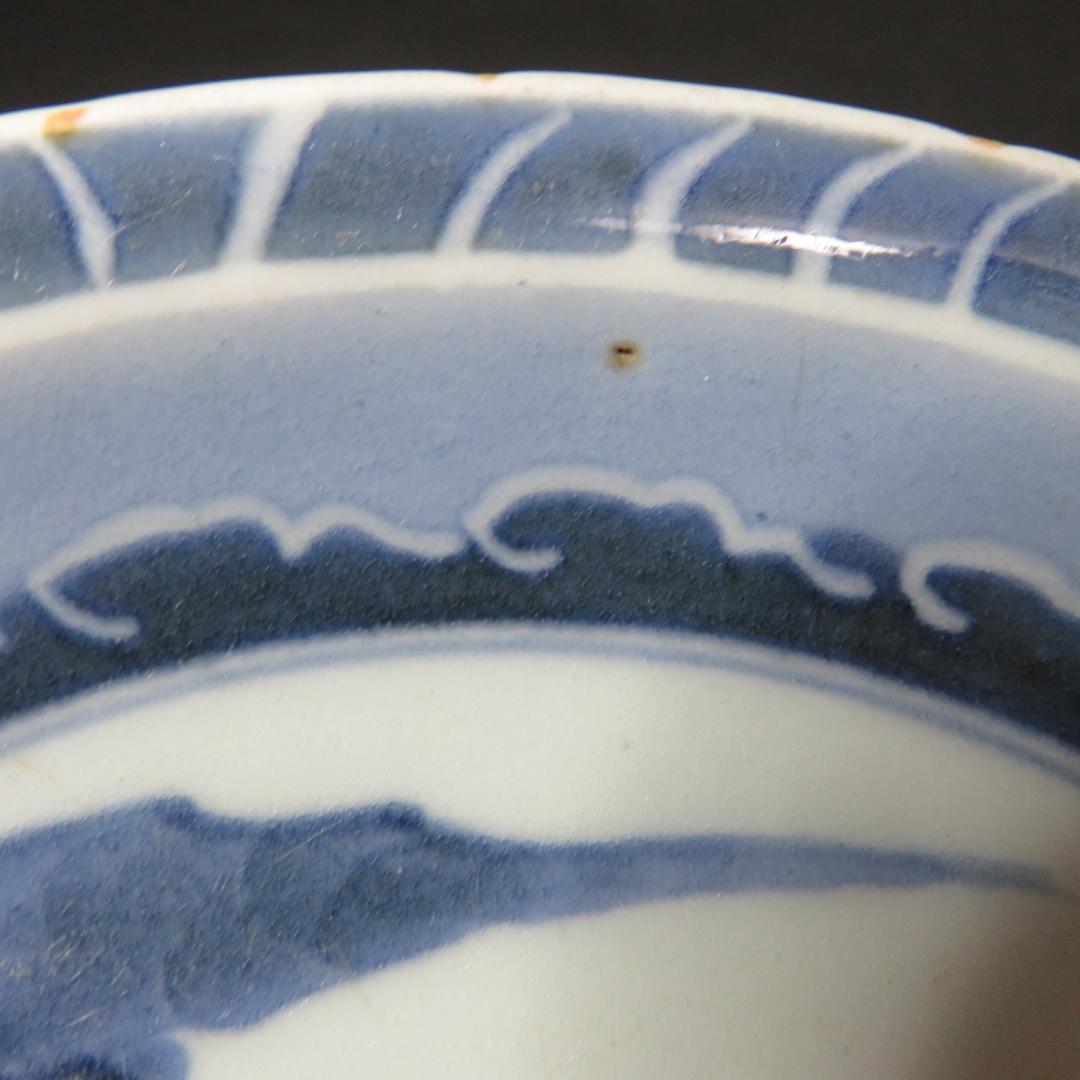 皿 5枚 古伊万里 染付 山水 江戸 窯傷 家屋 船