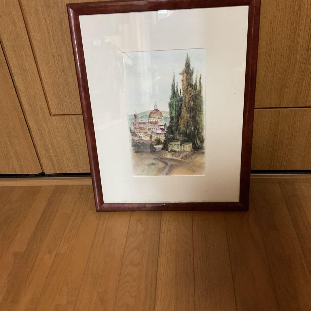 作者不詳作 木版画 風景画 額装仕立て マット付