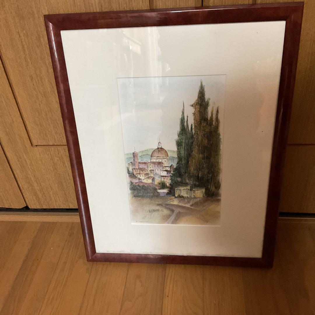 作者不詳作 木版画 風景画 額装仕立て マット付