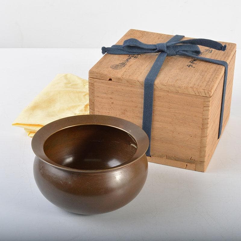 茶道具　釜師　高木治良兵衛造　唐銅　袋形建水　共箱　V R4510