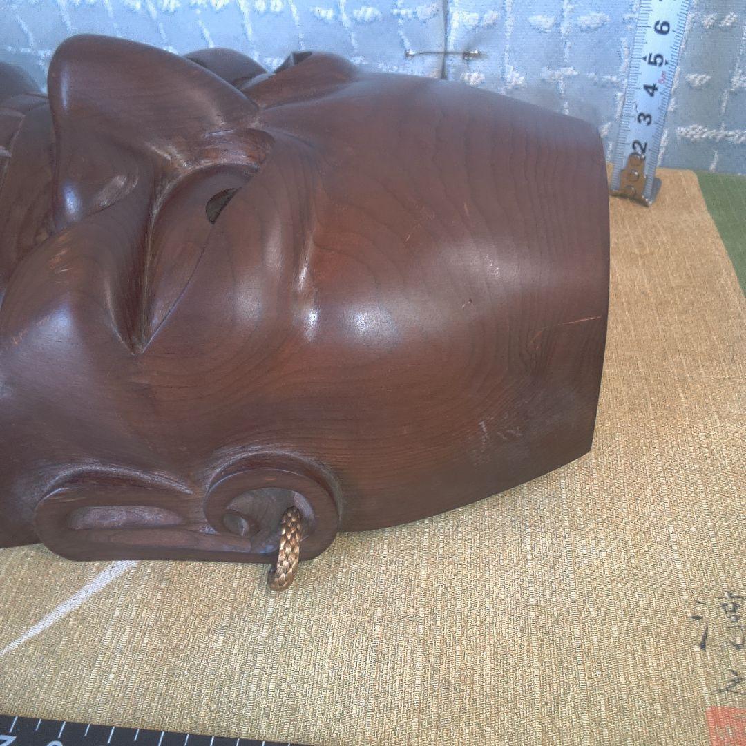 面 木彫 木製顔面マスク 茶色 キズスレ小傷打痕あります