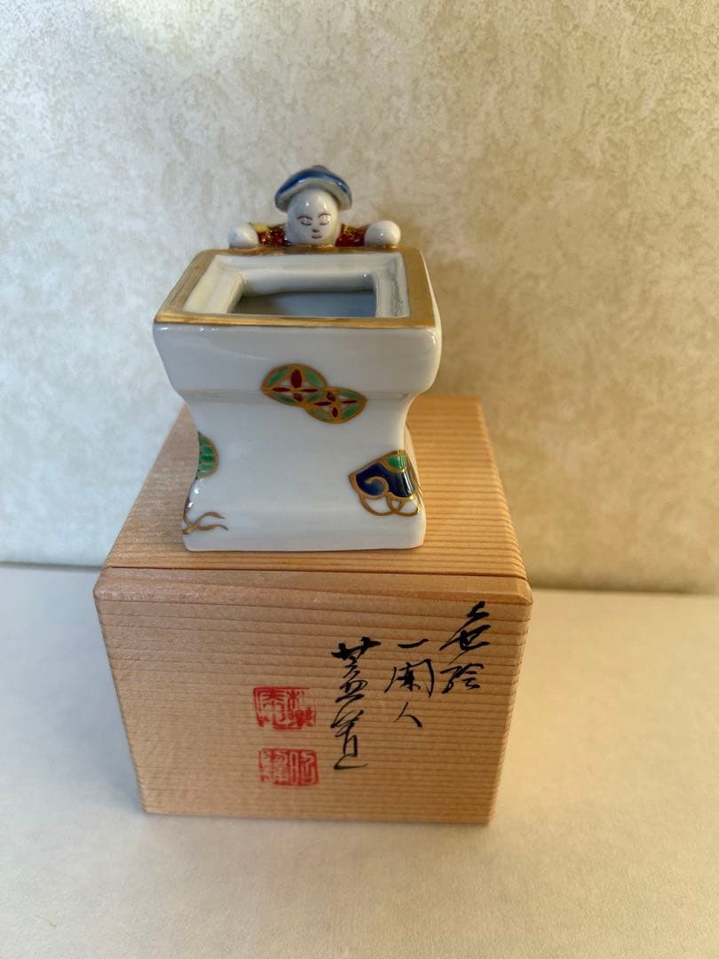 色絵一閑人共箱茶道具 色絵雪洞 蓋置 茶道具