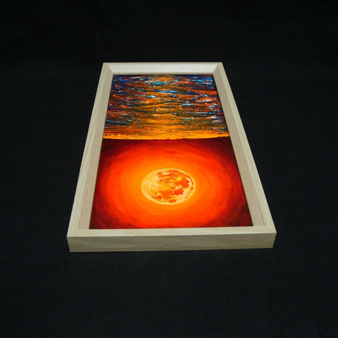 油絵 油彩 油彩画 絵 絵画 長方形ミニ絵画【オレンジ色の満月】