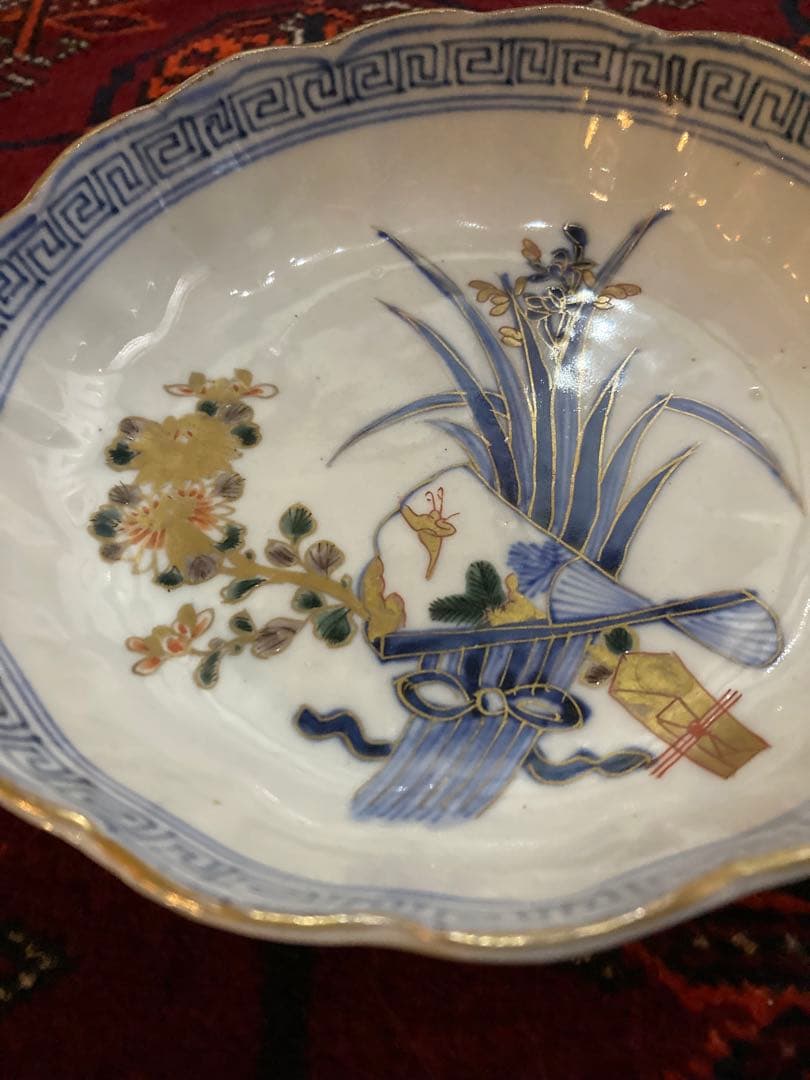 古伊万里染付金彩花文様皿 2枚セット