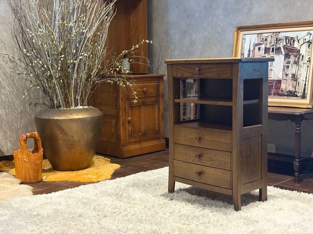 迪卡　起立木工　キャビネット　電話台　収納　ビンテージ　無垢材　IZ