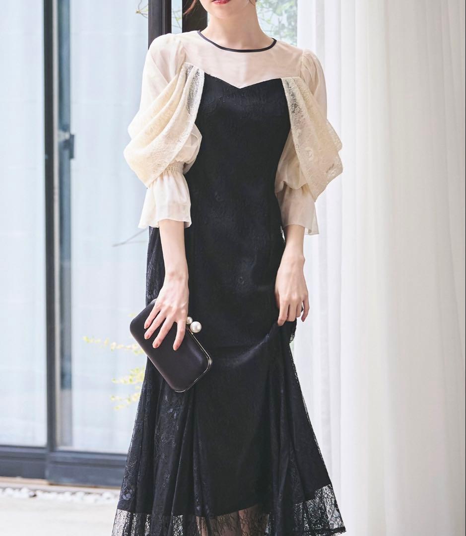 美品✨ルイルエブティック　ボリュームスリーブ×レースドレス マーメイド　S