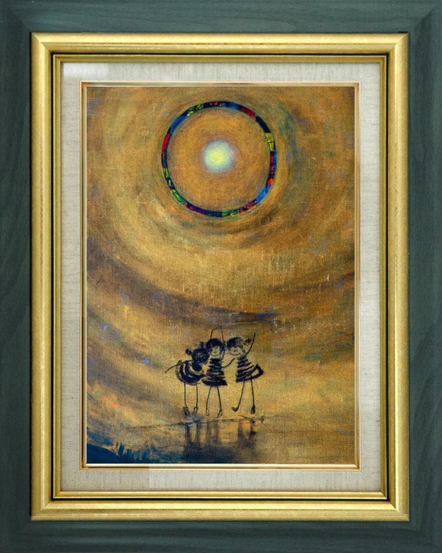 油絵 菅家令子 絵 絵画インテリア額付(銀) F4-081014 可愛い子供たち