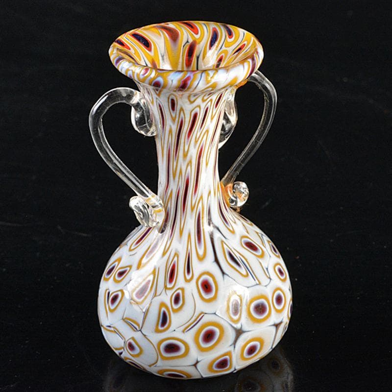 アンティーク　工芸ガラス　双耳小瓶　一輪挿　花瓶　V　R5850