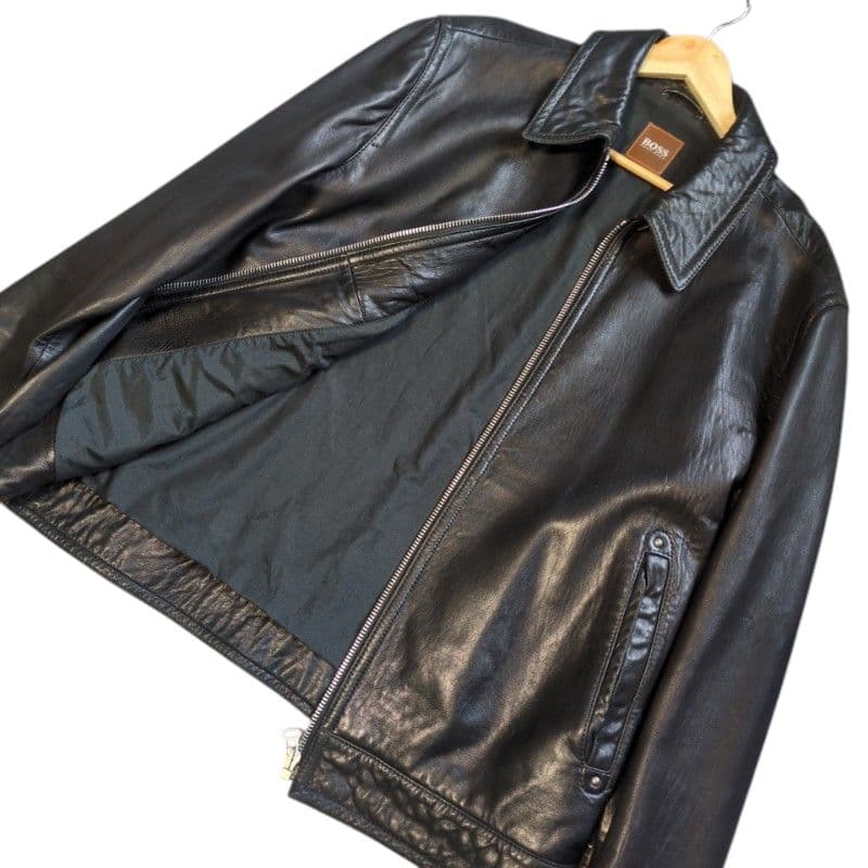 ２Ｌ　ヒューゴボス　レザージャケット　シングル　大きいサイズ　ラムレザー　訳あり