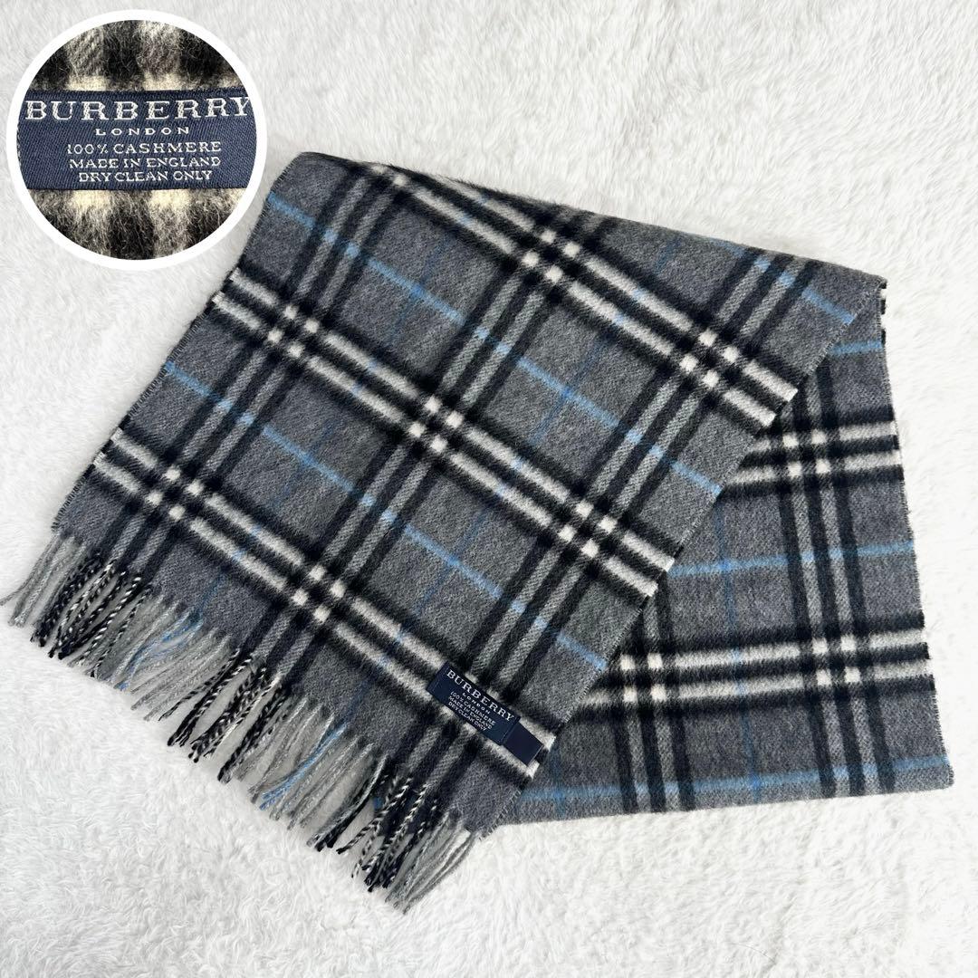 美品✨カシミヤ100% バーバリーロンドン マフラー ノバチェック グレー 秋冬