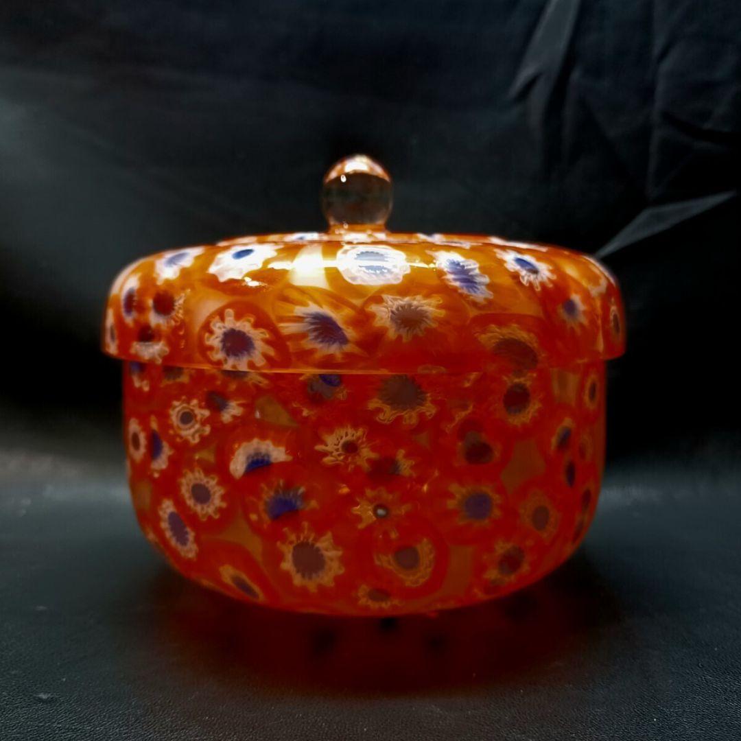 MURANO GLASS 蓋物 オレンジ ミルフィオリ お碗