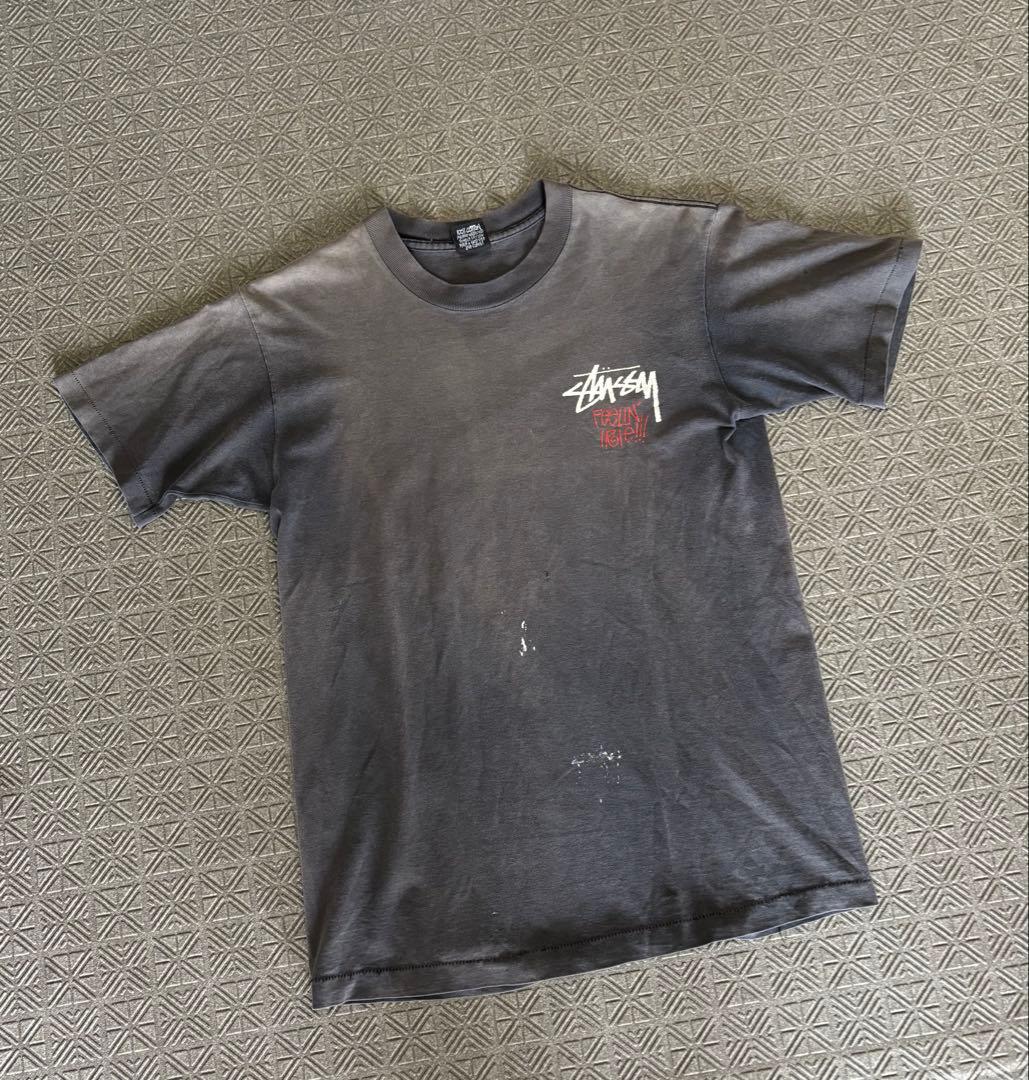 80s 黒タグ stussy ラスタ Tシャツ 墨黒 M ブラック フェード◎