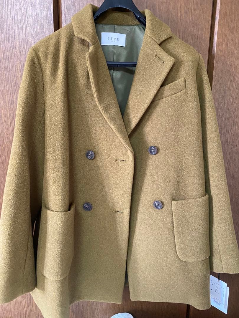 タグ付き　エトレトウキョウ ダブルブレスト　ミディコート　ピーコート