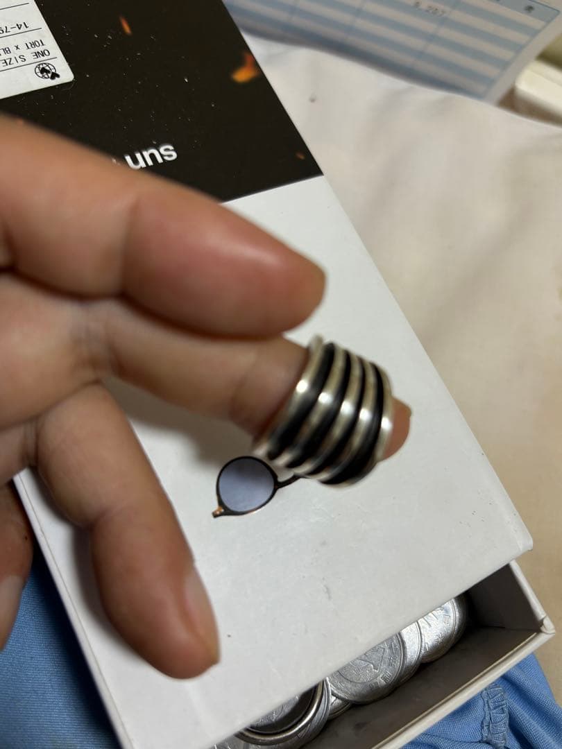 最終値下げTOM HAWK 4ラインシルバーリング　NAVAJOナバホ族　14号