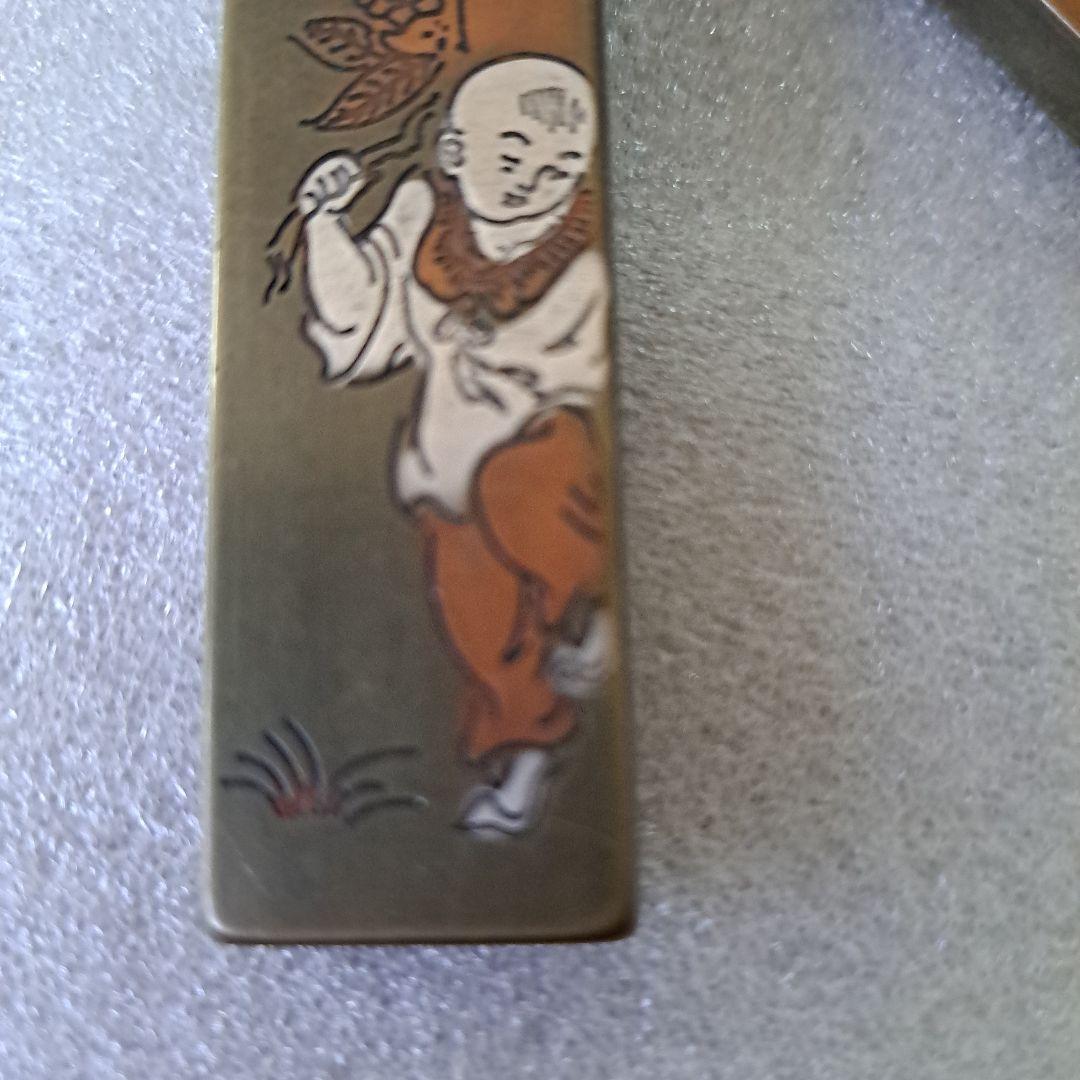 中国古玩　書道具　銅製品文鎮　福祿壽画刻印　雲肅堂製刻印　一対