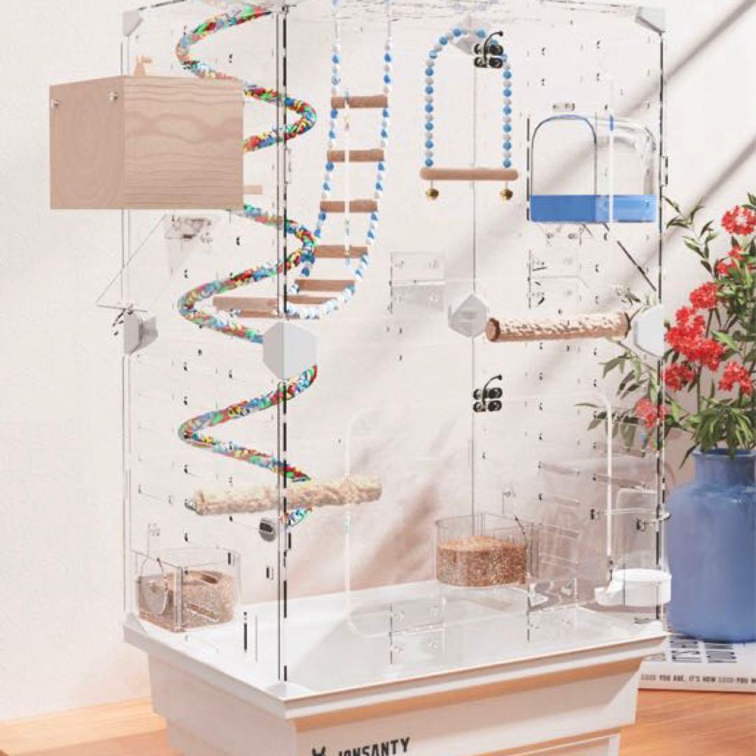 ら*い様 ケージ アクリル ケース　モモンガ 鳥 小動物 クリア 透明 餌皿 止