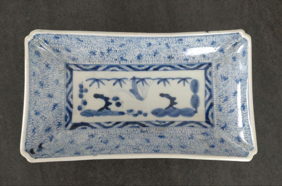 古伊万里　微塵唐草文　長皿　骨董　アンティーク