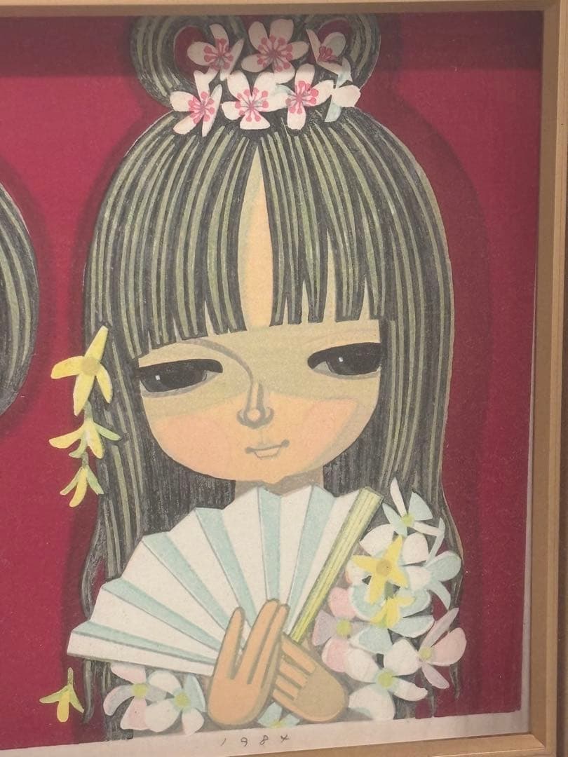 真作保証　池田修三　木版画　「おひなさま」直筆サイン入り　1984年