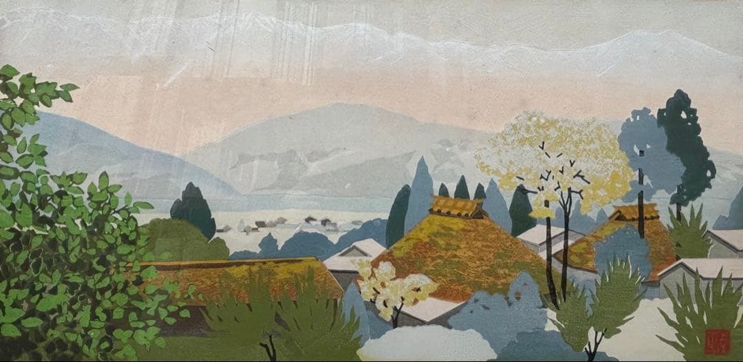 「信州の初夏」佐野せいじ 5/100 1額|木版画 現代版画 浮世絵