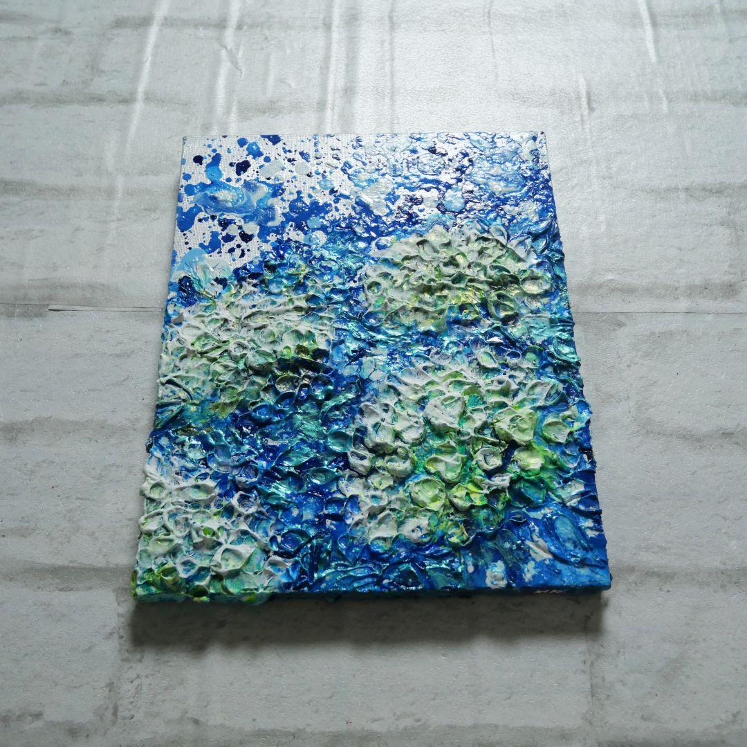 油絵 油彩 油彩画 絵 絵画【梅雨の水たまり白い紫陽花】