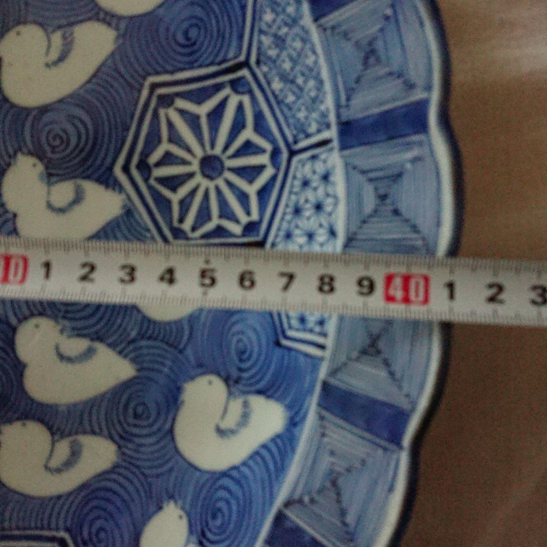 江戸 ふっくら千鳥 骨董 古伊万里 染付 大皿 輪花 アンティーク 皿 /印判