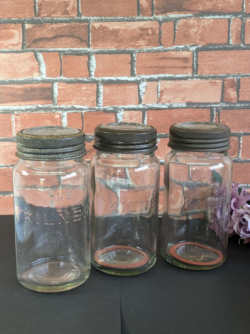 イギリス アンティーク キルナー KILNER ガラスジャー 大 3本セット