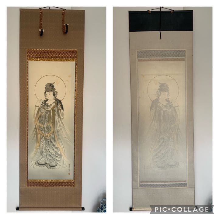 野村雪草 楊柳観音 絹本 掛軸 仏教美術 観音様