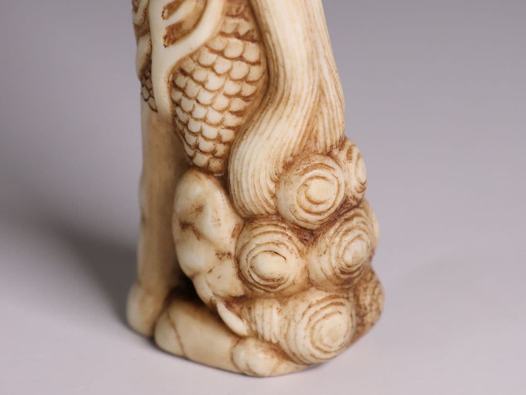 時代 堤物 根付 置物 鹿角 麒麟 全長10.5cm 神獣 彫刻【CM257】