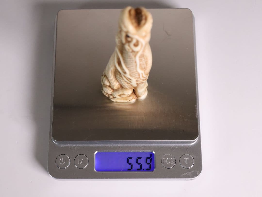 時代 堤物 根付 置物 鹿角 麒麟 全長10.5cm 神獣 彫刻【CM257】